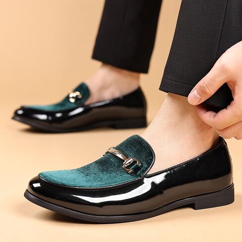 COSIDRAM Men's Casual Shoes Fashion Velvet Patent Leather Loafers Classic Gold Buckle Business Party Shoes in Kuwait