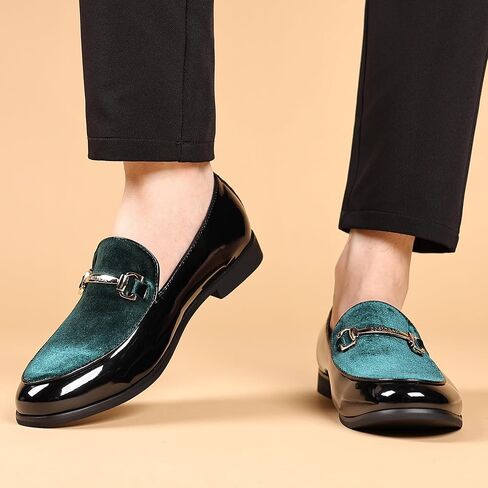 COSIDRAM Men's Casual Shoes Fashion Velvet Patent Leather Loafers Classic Gold Buckle Business Party Shoes in Kuwait