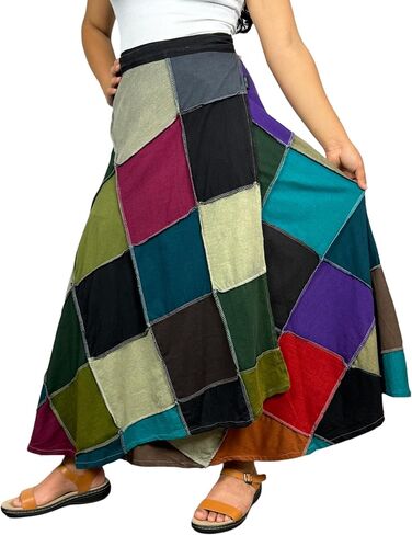 Agan Traders Women's 2024 Fall Distressed Boho Gypsy Hippie Patched Skirt - Adjustable Wrapper Long Skirts for Women in Kuwait