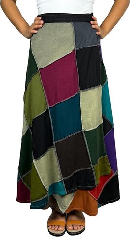 Agan Traders Women's 2024 Fall Distressed Boho Gypsy Hippie Patched Skirt - Adjustable Wrapper Long Skirts for Women in Kuwait