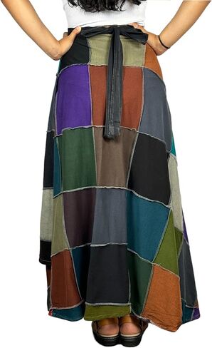 Agan Traders Women's 2024 Fall Distressed Boho Gypsy Hippie Patched Skirt - Adjustable Wrapper Long Skirts for Women in Kuwait