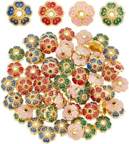 DICOSMETIC 80Pcs 4 Colors Enamel Flower Bead Cap Alloy Spacer Bead Caps Gold Plated Vintage Bead End Caps for Jewelry Making, Hole: 0.9mm in Saudi Arabia