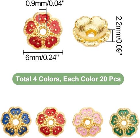 DICOSMETIC 80Pcs 4 Colors Enamel Flower Bead Cap Alloy Spacer Bead Caps Gold Plated Vintage Bead End Caps for Jewelry Making, Hole: 0.9mm in Saudi Arabia