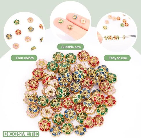 DICOSMETIC 80Pcs 4 Colors Enamel Flower Bead Cap Alloy Spacer Bead Caps Gold Plated Vintage Bead End Caps for Jewelry Making, Hole: 0.9mm in Saudi Arabia