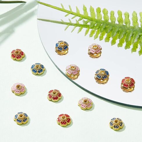DICOSMETIC 80Pcs 4 Colors Enamel Flower Bead Cap Alloy Spacer Bead Caps Gold Plated Vintage Bead End Caps for Jewelry Making, Hole: 0.9mm in Saudi Arabia