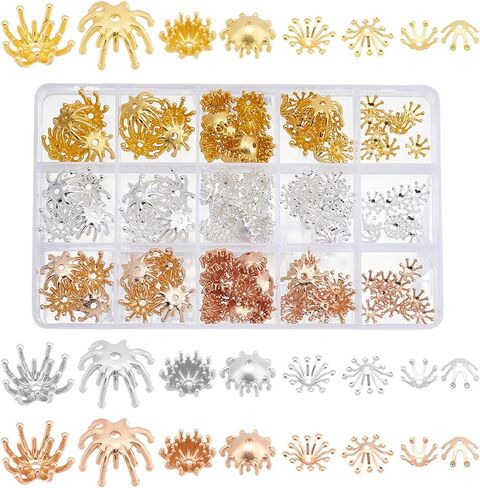 PandaHall 120pcs Flower Beads Caps, 12 Style Brass Filigree Bead End Caps Metal End Charms Tibetan Spacer Caps for DIY Earrings Bracelets Necklace Jewelry Craft Making in Saudi Arabia