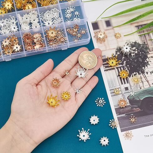 PandaHall 120pcs Flower Beads Caps, 12 Style Brass Filigree Bead End Caps Metal End Charms Tibetan Spacer Caps for DIY Earrings Bracelets Necklace Jewelry Craft Making in Saudi Arabia
