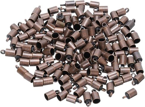 MECCANIXITY 200Pcs Cord End Caps 7mm End Cap Barrel Beads Kumihimo 2.5mm Dia End Caps Brass for Leather Cord, Tassels, Jewelry Making, Silver in Saudi Arabia