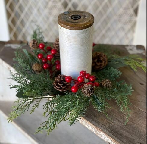 Pinecones Berry Evergreen Candle Ring | 2 PC Set | 14 Inch, 4.5 Center in Saudi Arabia