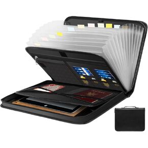 Accordion File Organizer with Handle, Fireproof Expanding File Folder with Multi Pockets, 13 Pockets Documents Organizer with Zipper, Business Home Portable Safe Storage for Important Document