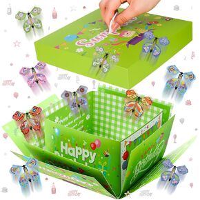 XLSXEXCL Birthday Explosion Gift Box, Birthday Flying Butterfly Surprise Gift Box, DIY Exploding Surprise Birthday Gift for Birthdays, Wedding, Mother's Day, Anniversaries, 7.9x7.9x5.1in