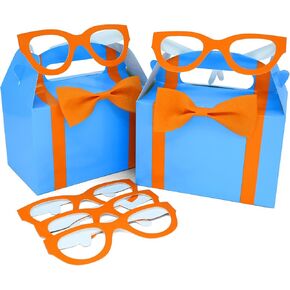 12Pcs Orange and Blue Party Boxes English Teacher DIY Orange Tie Party Favors Boxes with 12Pcs Paper Glasses Goodies Treat Gift Box