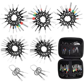 JONMON Terminal Removal Tool Kit, 100 Pcs Electrical Wire Connector Pin Release Key Ejector Extractor Puller Depinning Repair Set with Protective Bag for Automotive, Car