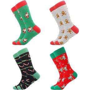 4 Pairs Christmas Socks for Men, Christmas Gifts for Father, Fun Novelty Cotton Crew Socks, Stocking Stuffers for Dad