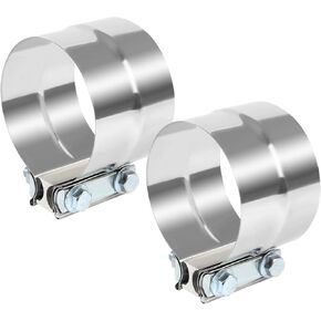 5.0 inch (2Pcs) Exhaust Clamp, 5 Inch Lap Joint Exhaust Band Clamp Sleeve Coupler Stainless Steel (2Pcs)