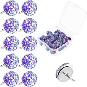 Mabor 30 Pcs Decorative Thumb Tacks,Cute Thumb Tacks for Cork Board,Shine Bright Like a Diamond,Purple Tacks and Push Pins,Fun Push Pins,Diamond Push Pins Cute Push Pins for Corkboard