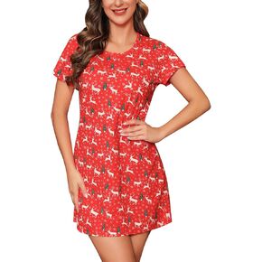 قميص نوم نسائي 2024 قميص نوم ناعم بأكمام قصيرة قميص نوم لطيف مطبوع ملابس نوم S-XXL in Kuwait