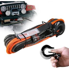 VEVOR Synthetic Winch Rope, 1/4 Inch x 50 Feet 10,000 lbs Synthetic Winch Line Cable Rope with Protective Sleeve + Stopper + Forged Winch Hook + Pull Strap, Fit for ATV, UTV, Small Vehicle, Pickup
