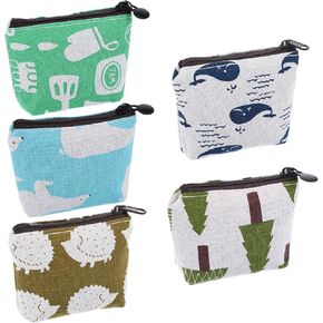 5PCS Small Change Purse Canvas Coin Purse for Women Girls, Assorted Colors Zipper Coin Pouch Bag for Kids, Cute Mini Zipper Pouch Coin Purse for Work