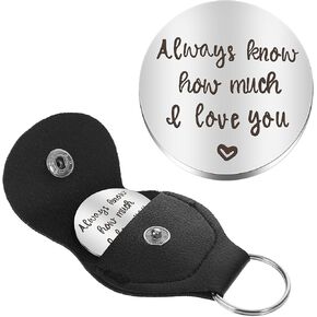 Pocket HugToken, I Love You Handstamped Pewter Token Remembrance Gifts Personalized Coin Keepsake Long Distance Gifts with Leather Keychain for Men Women(Always Know How Much I Love You)