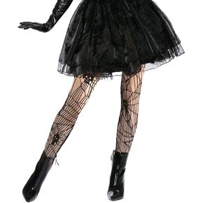 Halloween Skull Stockings Fishnet Tights Mesh Socks Hollow Garter Black Spider Webs Stockings Lace Patterned Tights High Waist Pantyhose Fishnets for Women Cosplay Masquerade Party Costumes