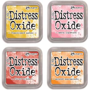 Ranger Tim Holtz Distress Oxide Ink Pads - Fossilized Amber, Worn Lipstick, Fired Brick and Spiced Marmalade