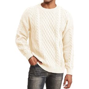Men's Knit Sweater Crewneck Loose Fit Casual Twist Patterned Textured Long Sleeve Cable Knitted Pullover