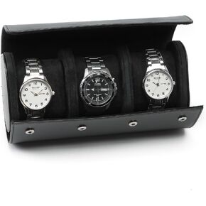 Watch Box Travel Case for Men: Watch Holder Organizer Storage Leather Roll Watch Box Watch Collection (Black, 2 Slot)