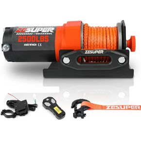 ZESUPER 2500 lb 12V DC Electric Winch 30 ft Synthetic Rope Off Road Waterproof UTV ATV Boat Modified Vehicles Winch Kits Wireless Remote
