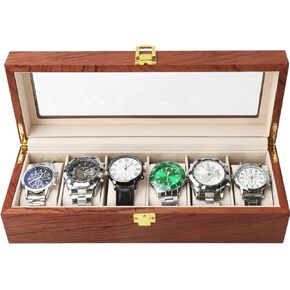 6-Slot Watch Case, Watch Box with Glass lid, Lockable Watch Holder Organizer for Watch, Ring, Bracelets, Gift Idea, Necklace