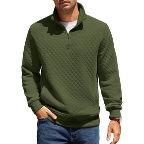 COOFANDY Mens Quarter Zip Pullover Quilted Sweatshirt Knit Long Sleeve Mock Neck Sweater Polo with Pocket
