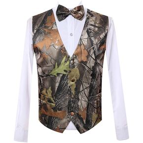 Mens 5 Button Vests Outerwear Camouflage Color (Vest+Bowtie)