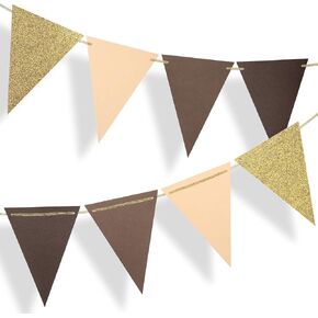 Fonder Mols Paper Pennant Banner Triangle Flags Bunting Garland for Bear themed Boy Baby Shower Birthday Nursery Wall Backdrop Decorations (10 feet, Coffee Blue, Large)