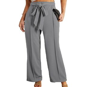 Eytino Plus Size Pants for Women Casual High Waisted Tie Knot Loose Work Pant Lounge Trousers with Pockets(1X-5X)