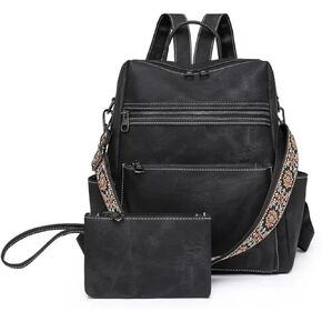 Backpack Purse for Women, Waterproof PU Leather Backpack, Anti-Theft Women Backpack, Lightweight Fashion Multipurpose Convertible Travel Backpack Purse Shoulder Bag Handbag, Black