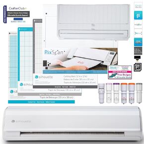 Silhouette Cameo 5 Bundle - Mats and Blades - 4 Cutting Mats Including The PixScan Mat, 5 Different Cutting Blades, Silhouette Studio and Roll Feeder (White)