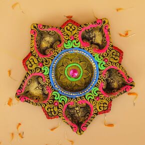Diwali Diya Clay Diya Thali for Diwali Decorations for Home - Diya for Diwali Pooja Items - Return Gifts | Home Decor Clay Trays for Pooja | Handmade Terracotta Plate with Cotton Wicks