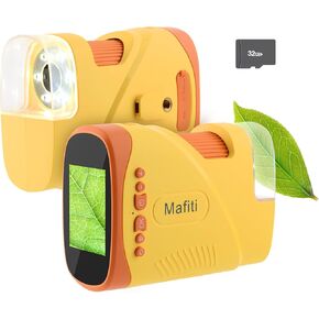 Mafiti Microscope for Kids,100X Handheld Digital Microscope with 2 Inch Screen,LED Lighted Pocket Microscope Built-in 800 mAh Battery,Kids Toy for 3-12 Year Old boy Girl Birthday Present,Orange