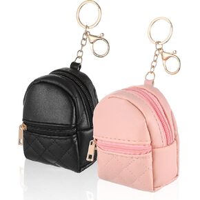 2pcs Mini Backpack Purse Bag Keychain, Pu Leather Lipstick Bag, Cute Cosmetic Bag, Keychain Coin Pouch(Black, Pink)