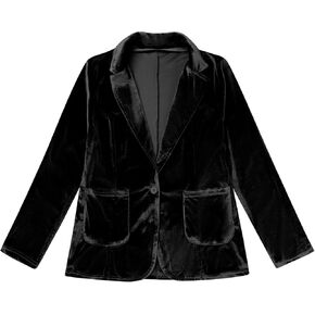 Velvet Blazer for Women 1 Button Long Sleeve Blazer Jacket Office Ladies Suit Wedding Funeral Tuxedo Jacket