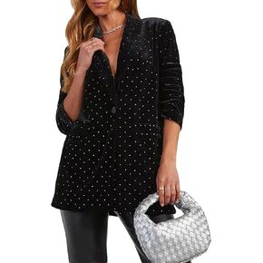 Velvet Blazer Diamonds Jacket for Women Long Sleeve Lapel Work Office Jacket Elegant Open Front Business Outfits