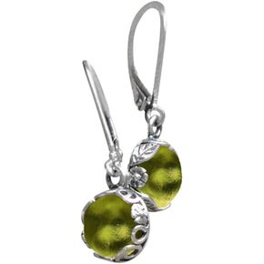 Recycled Vintage Early1900's Olive Wine Bottle Sterling Silver Botanical Leverback Earrings
