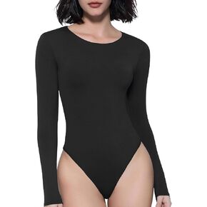 Avidlove Long Sleeve Bodysuits for Women Y2K Crew Neck Body Suit Double Lined Skims Thong Bodysuit Going Out Tops