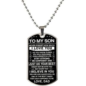 To My Son Necklace from Dad Sons Inspirational Dog Tag Necklace Gifts for Men Boys Birthday Graduation Gifts for Teen Boys Son I Love You Gifts from Dad Father and Son Resin Military Necklaces