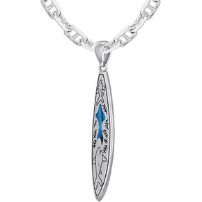 US Jewels Men's 925 Sterling Silver 40.5mm Shark Surfboard Pendant Necklace, 22in to 26in