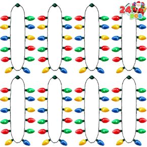 JOYIN 24 PCS Christmas LED Necklace, Christmas Necklace with 12 LED Bulbs, Light Up Necklace for Adults Kids Christmas Holidays Parties Favors Christmas Accessories Christmas Decorations.