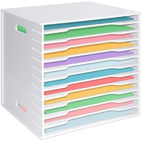 Scrapbook Paper Organizer Storage for Size 12" x 12", 12 Tier Paper Storage Organizer Paper Holder Storage Sorter Desktop Paper Organizer Desk File Organizer Paper Rack for Home Office