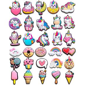 30Pcs Engineering Vehicle Unicorn Farm Shoe Charms, Teeth Peace and Love Croc Charms Pack for Shoe Decoration