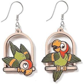 Cute Bird Cage Dangle Drop Earrings for Women Teen Girls Wooden Toucan Parrot Animal Dangling Hook Hoops Earring Fashion Jewelry Gifts