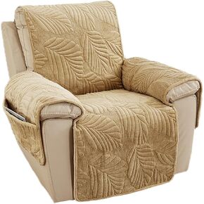 Qubjus Recliner Chair Covers, Velvet Jacquard Couch Cover with Pocket and Elastic Straps Washable 1-Piece Soft Furniture Protector (Recliner, Pink)